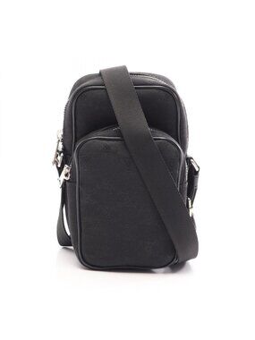 Celine Shoulder Bag Mini Pocket Triomphe Black Canvas Leather